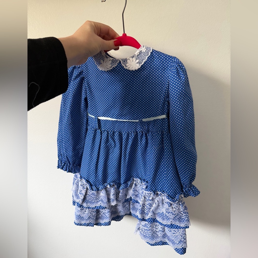 Blue Polka Dot Dress with Lace Trim